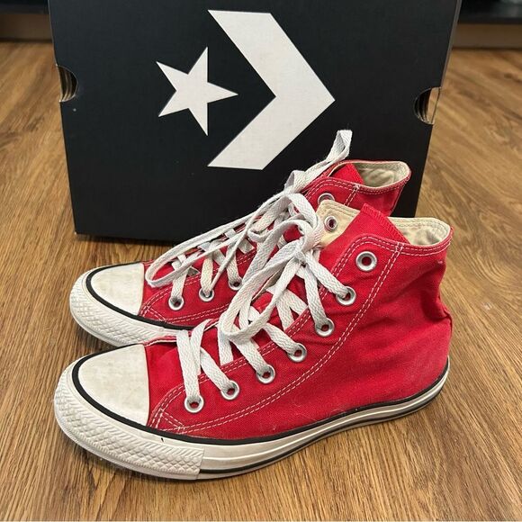 Converse all Star Chuck Taylor hi top red lace up shoes sneakers women’s 7 - Picture 2 of 8